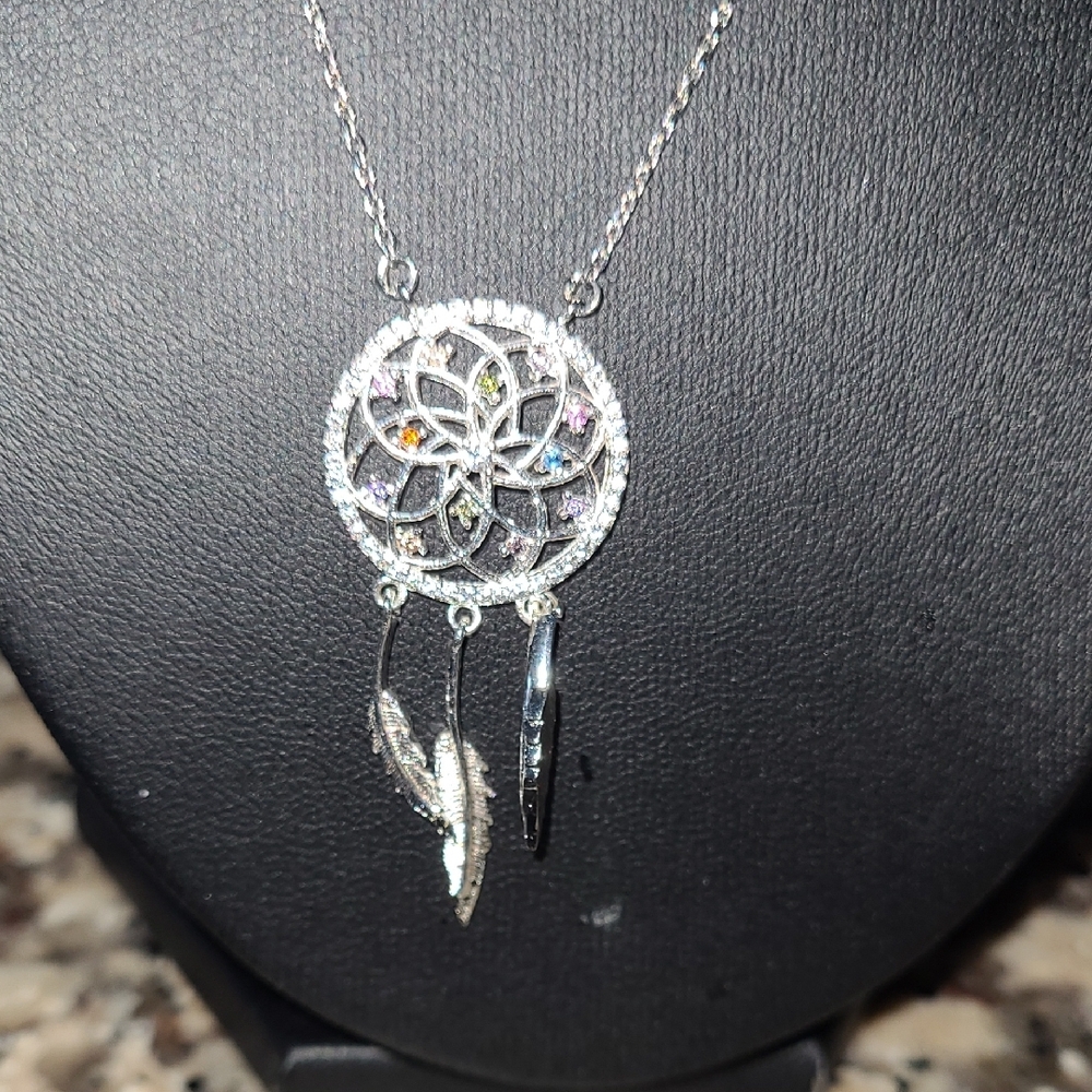 New Silver 925 Dreamcatcher Necklace with Feather Charms